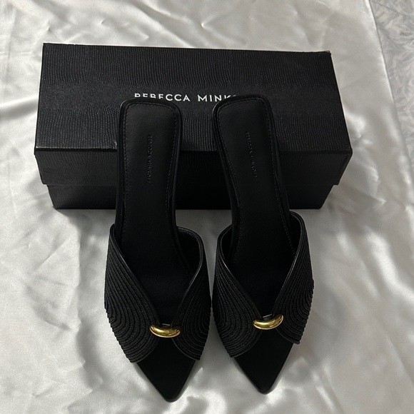 Rebecca Minkoff Black Pointed Slip-On Mules with Gold Accent - Picture 8 of 8
